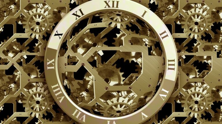Metal Clockface with Gears in Background