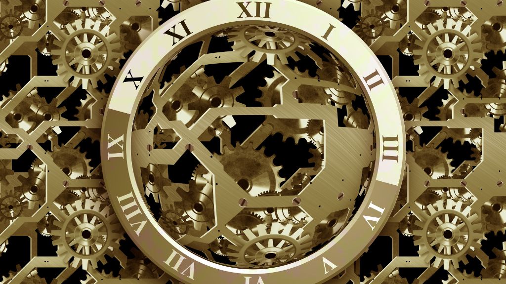 Metal Clockface with Gears in Background