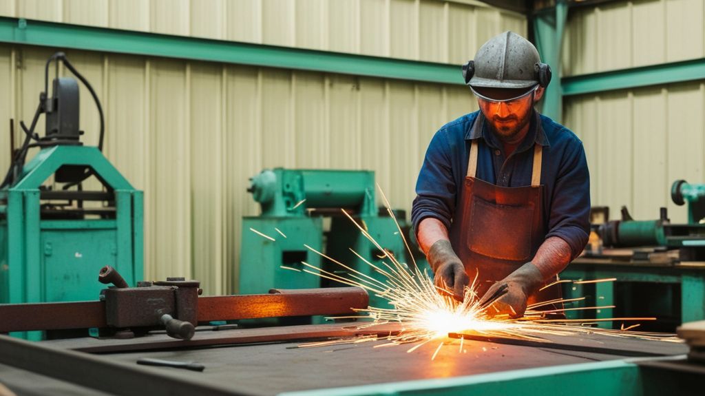 Man Grinding Steel and Throwing Sparks