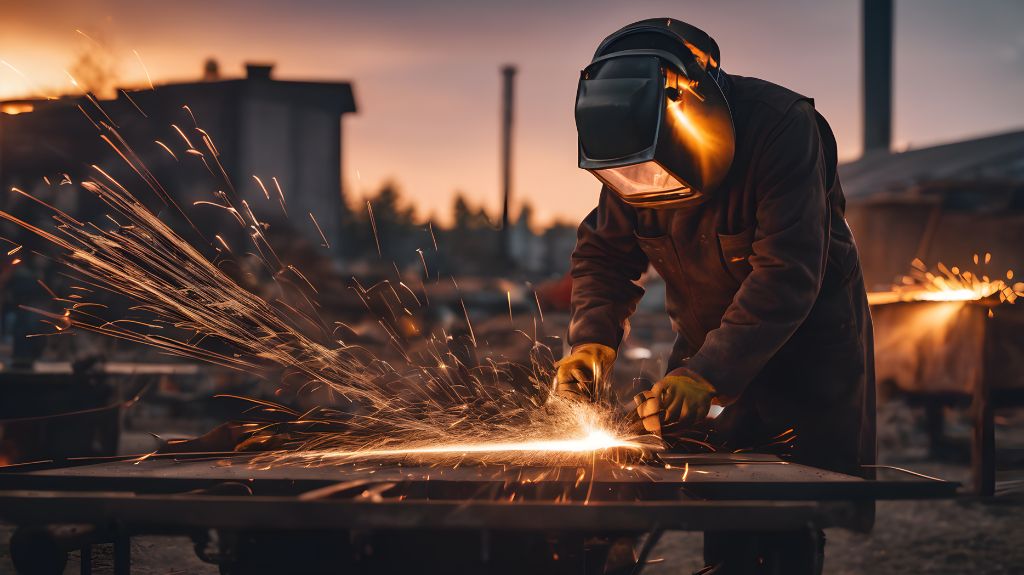 Man Grinding on Steel Outside at Sunset